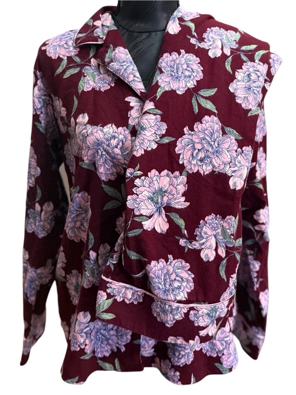 Liz Claiborne Floral Pajama Set Medium Burgundy Pink Cotton Like New Lounge Set